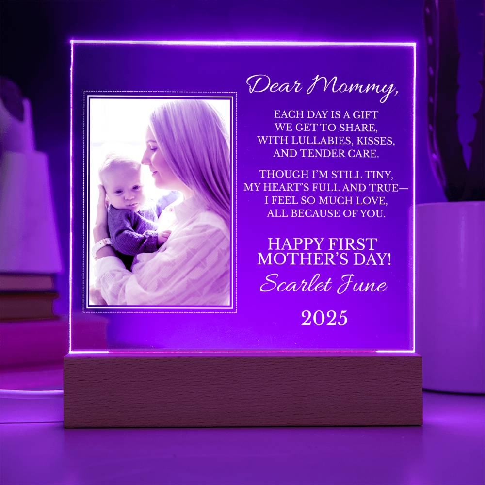 Personalized "First Mother's Day" Plaque with LED Wood Base