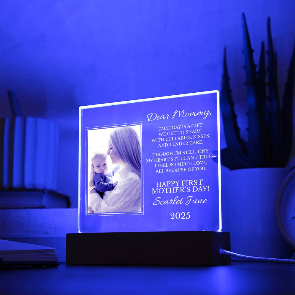 Personalized "First Mother's Day" Plaque with LED Wood Base