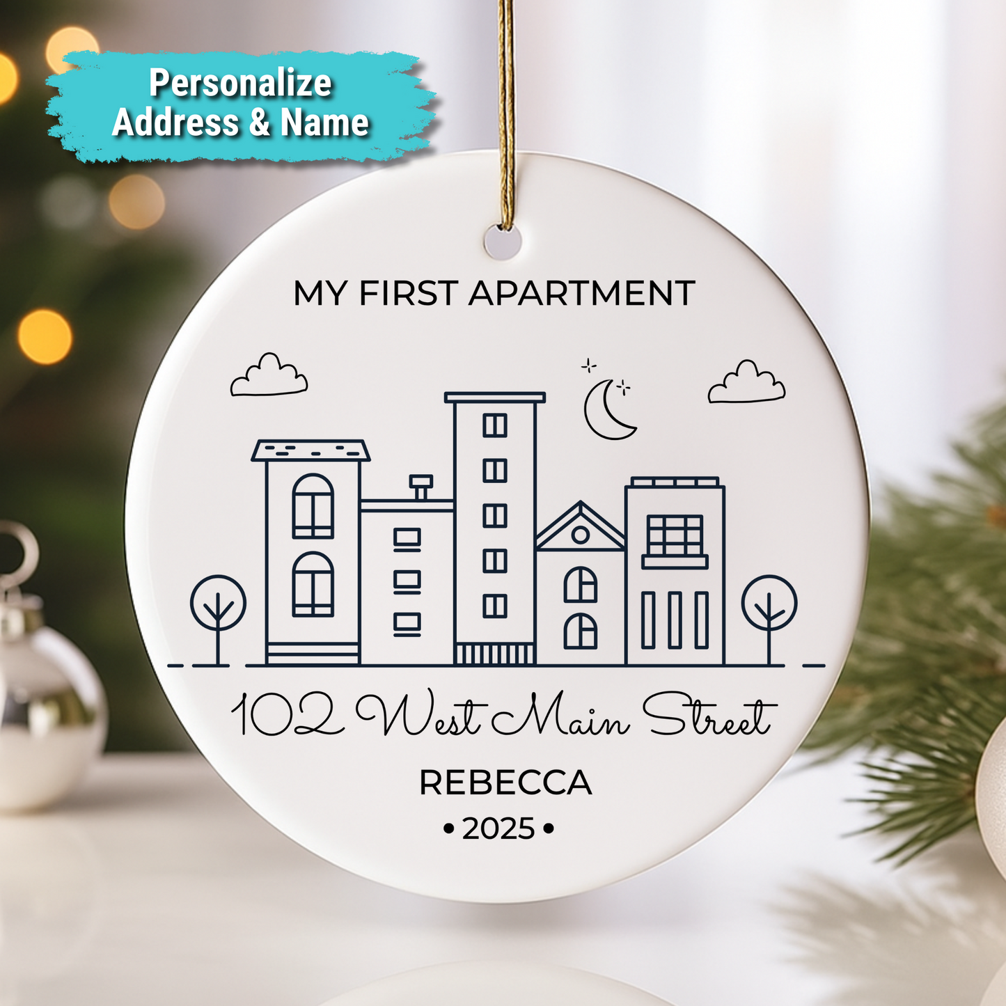 Personalized "My First Apartment" 2025 Keepsake Ceramic Ornament