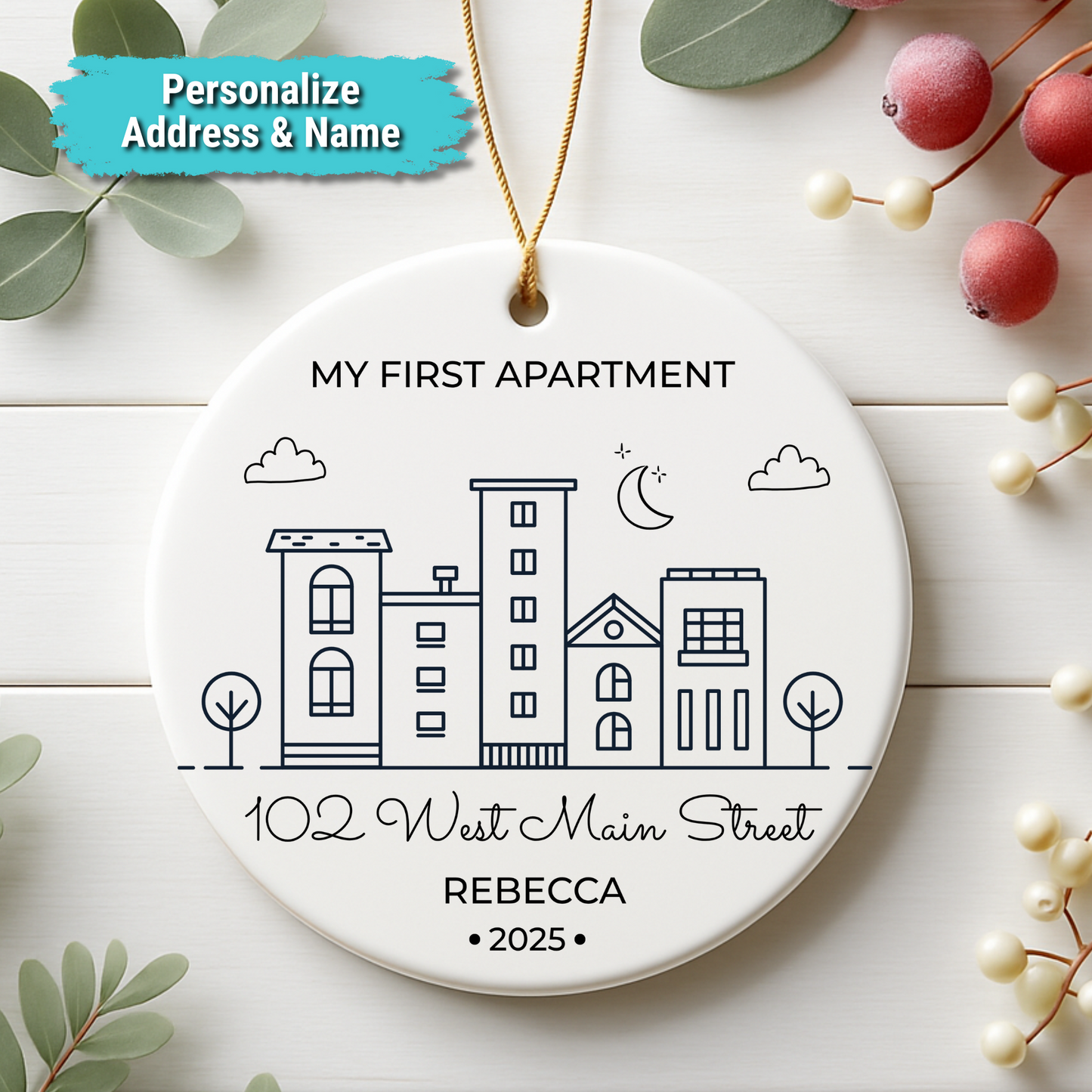 Personalized "My First Apartment" 2025 Keepsake Ceramic Ornament