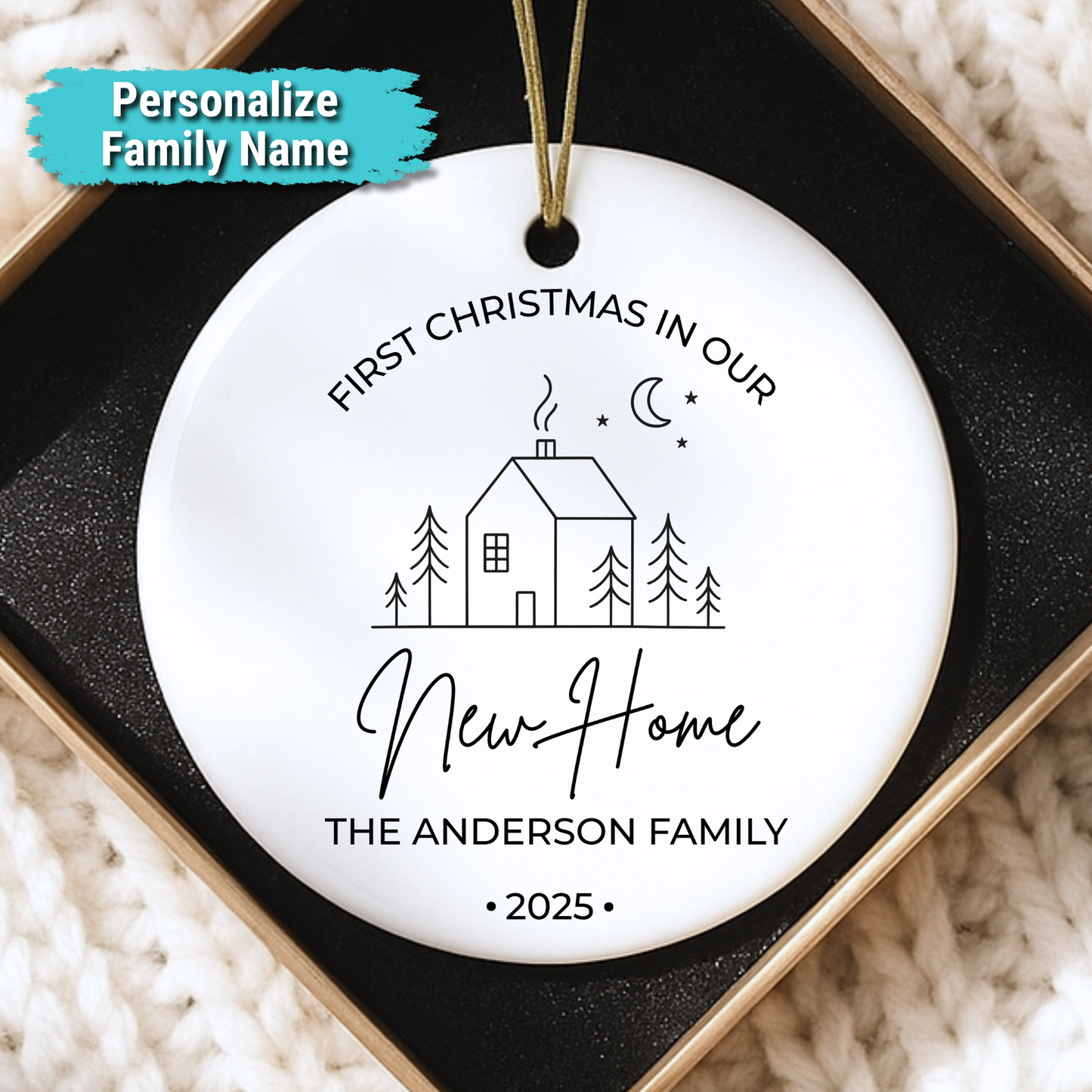 Personalized 2025 "First Christmas in New Home" Ceramic Ornament