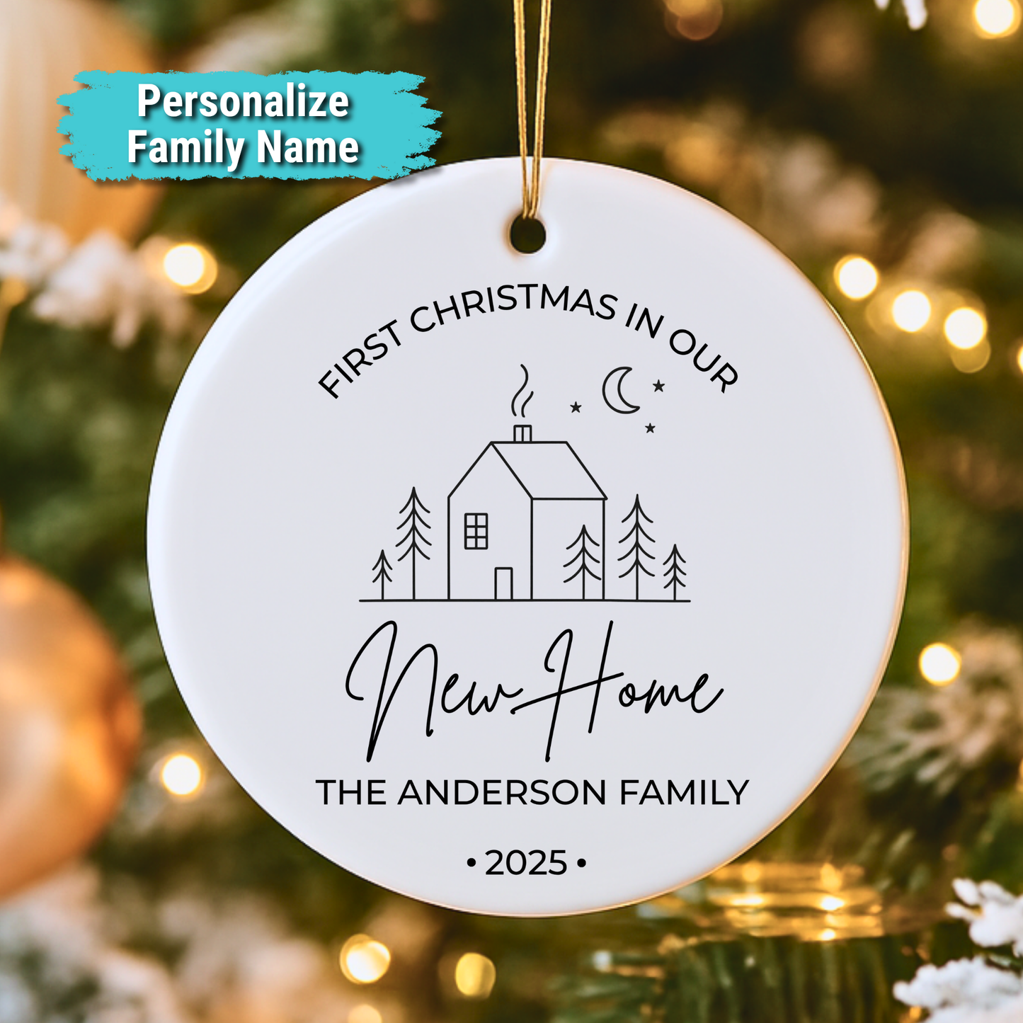 Personalized 2025 "First Christmas in New Home" Ceramic Ornament