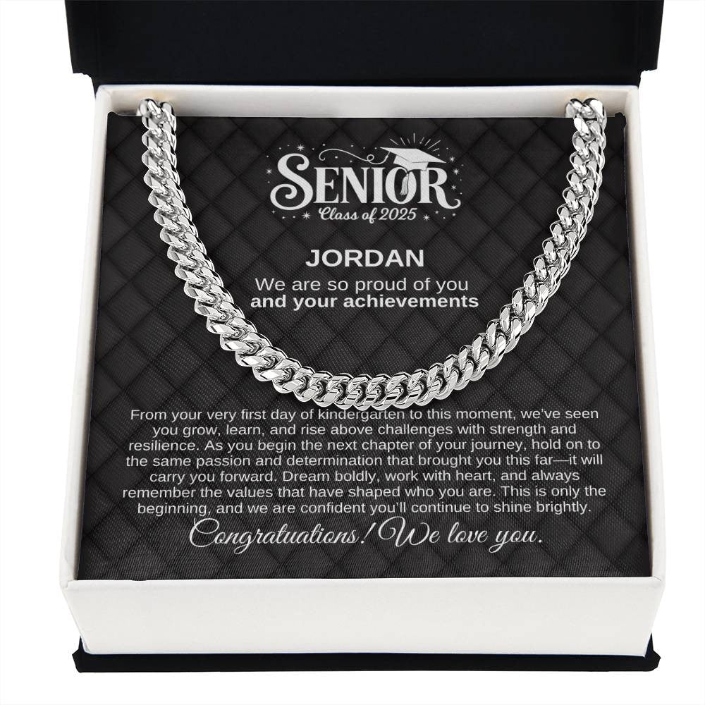 Personalized Black Lux 2025 Graduation "We Are So Proud" Cuban Link Necklace