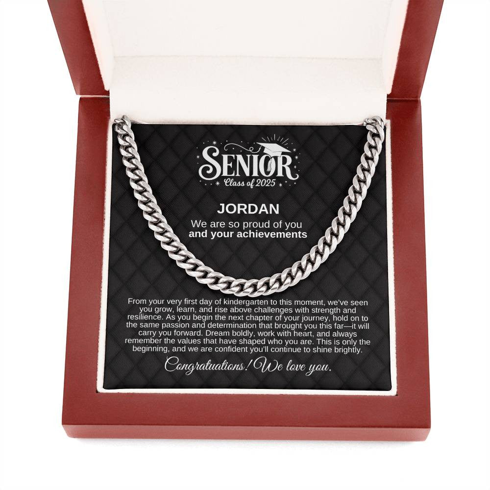 Personalized Black Lux 2025 Graduation "We Are So Proud" Cuban Link Necklace
