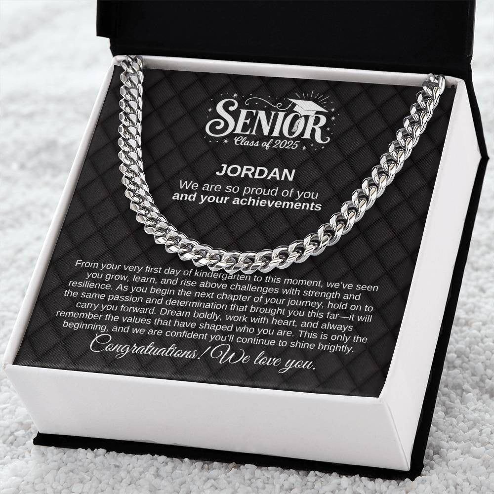 Personalized Black Lux 2025 Graduation "We Are So Proud" Cuban Link Necklace