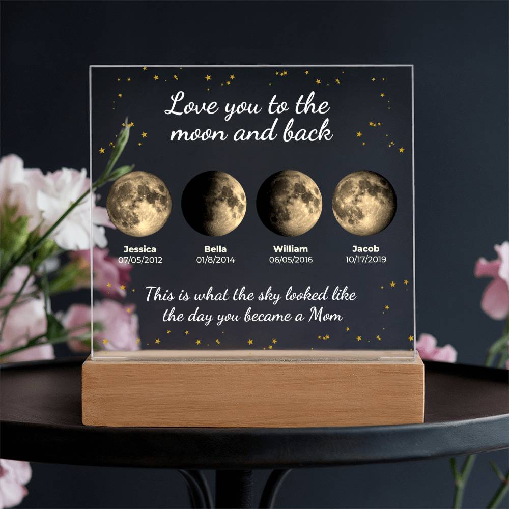 Personalized "The Moon on the Day You Became Mom" LED Acrylic Plaque