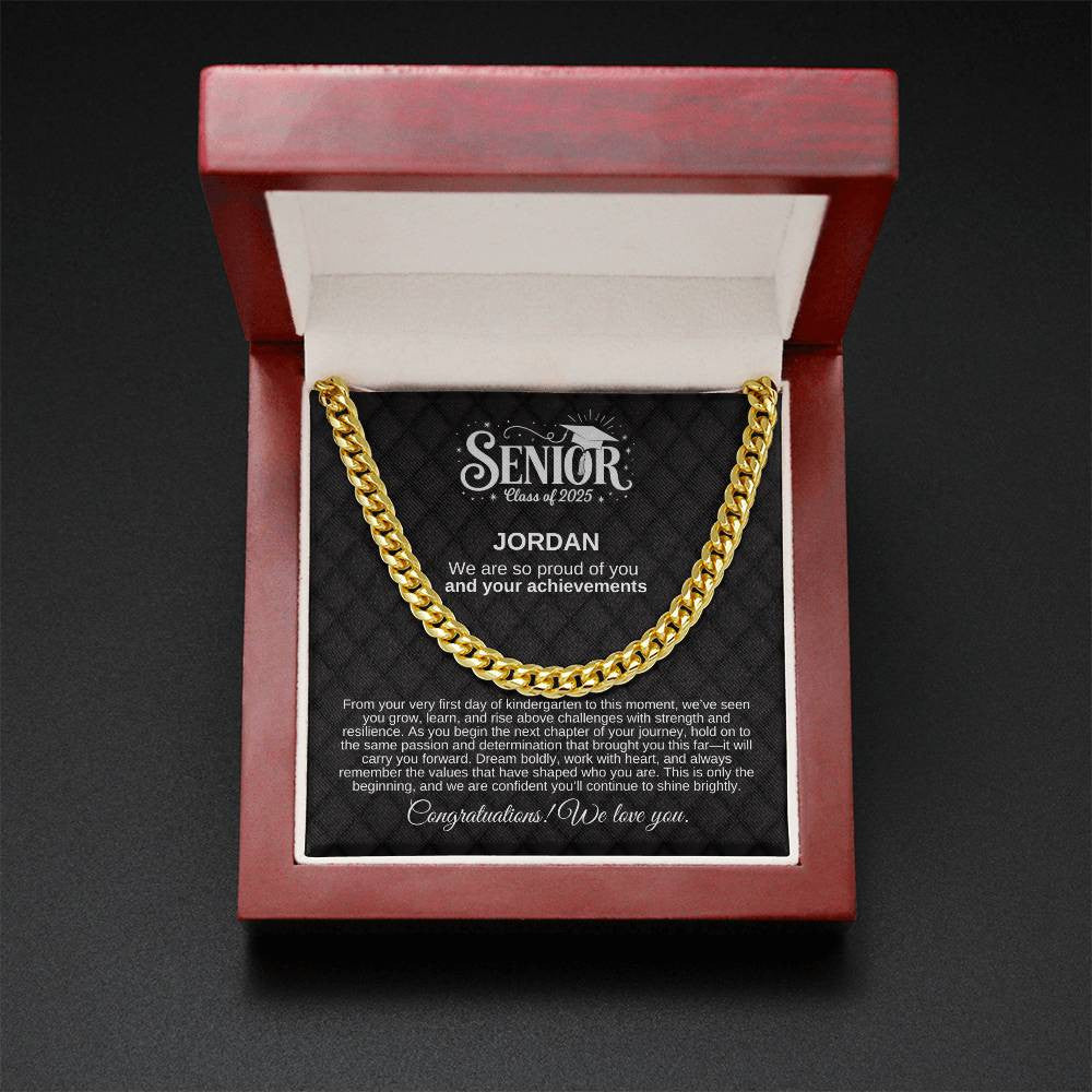 Personalized Black Lux 2025 Graduation "We Are So Proud" Cuban Link Necklace