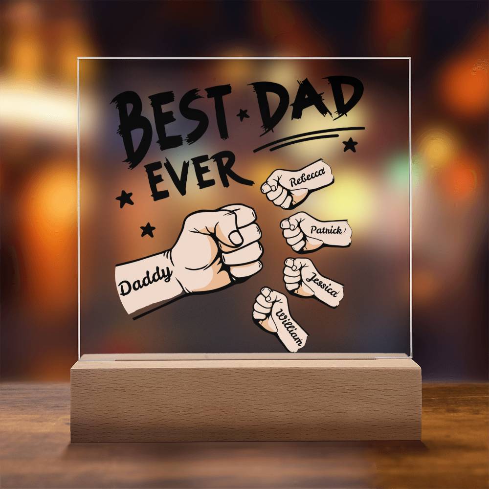 Personalized ‘Best Dad’ Fist Bump Plaque with LED Base