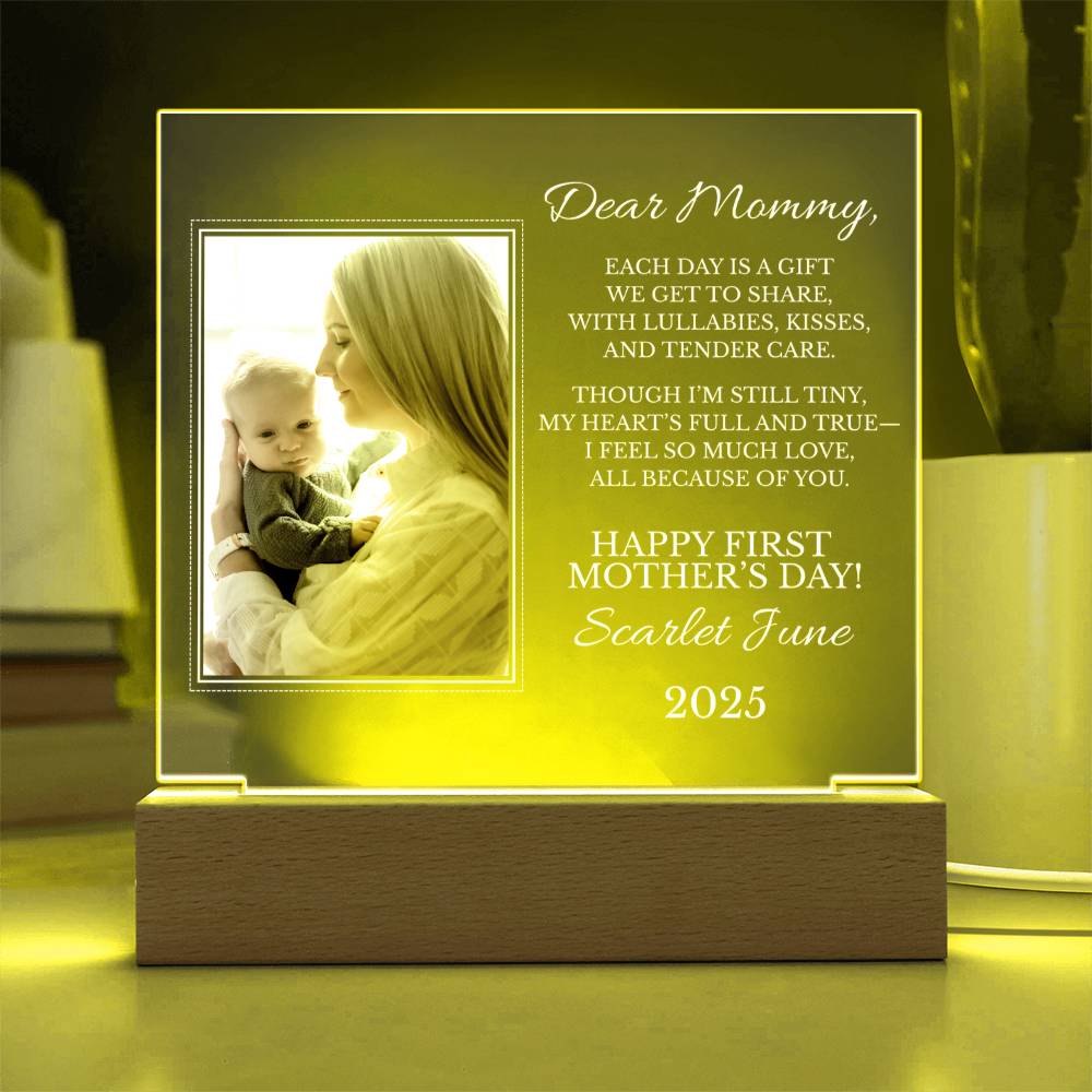 Personalized "First Mother's Day" Plaque with LED Wood Base