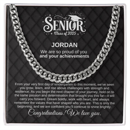 Personalized Black Lux 2025 Graduation "We Are So Proud" Cuban Link Necklace