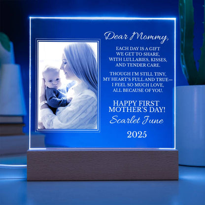 Personalized "First Mother's Day" Plaque with LED Wood Base
