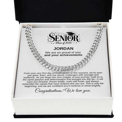 Personalized 2025 Graduation "We Are So Proud" Cuban Link Necklace
