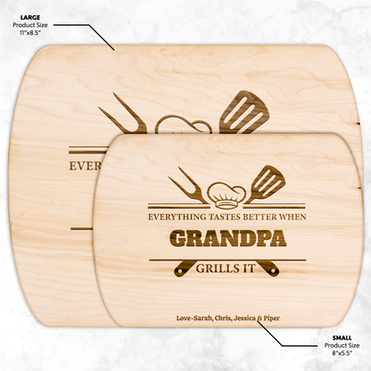 Everything Tastes Better When (Name) Grills It | Personalized Hardwood Oval Cutting Board
