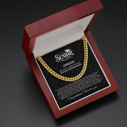 Personalized Black Lux 2025 Graduation "We Are So Proud" Cuban Link Necklace