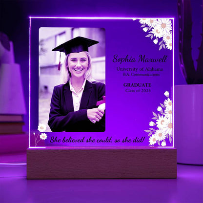 "She Believed She Could so She Did" Personalized Graduation Acrylic Plaque with LED Base