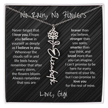 No Rain, No Flowers (BLK)| Personalized Birth-Flower Name Necklace