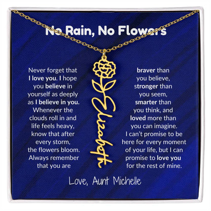 No Rain, No Flowers | Personalized Birth-Flower Name Necklace