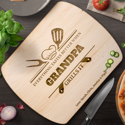 Everything Tastes Better When (Name) Grills It | Personalized Hardwood Oval Cutting Board