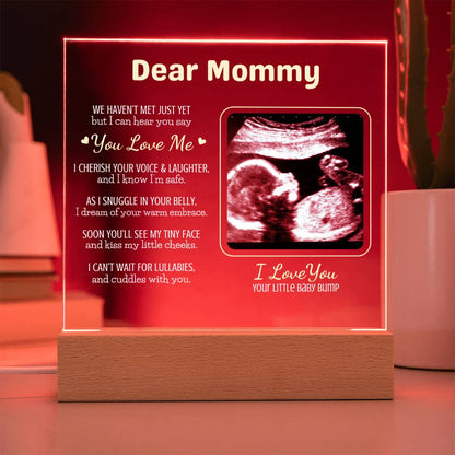 Personalized "Dear Mommy "Sonogram Plaque with LED Wood Base