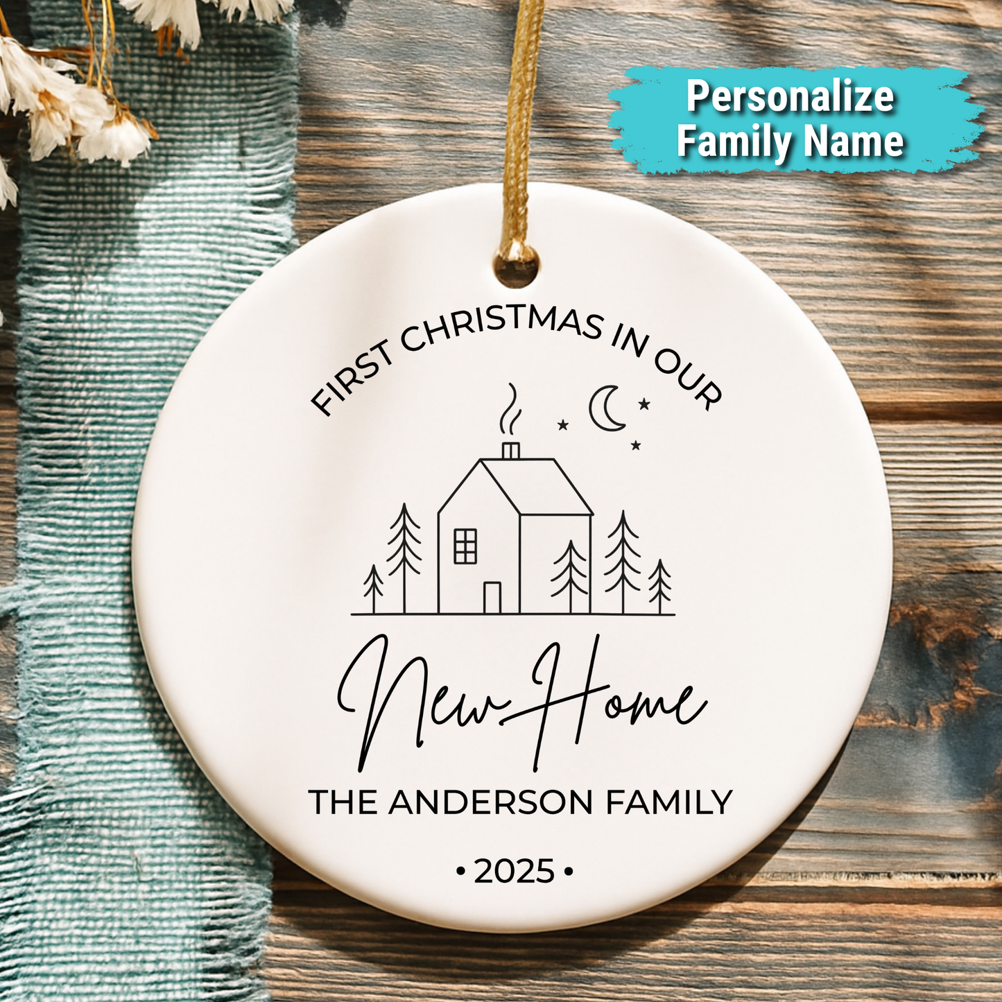 Personalized 2025 "First Christmas in New Home" Ceramic Ornament