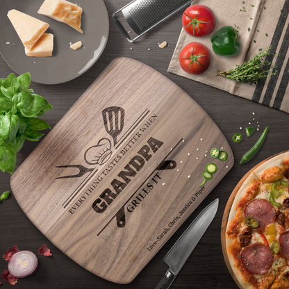 Everything Tastes Better When (Name) Grills It | Personalized Hardwood Oval Cutting Board