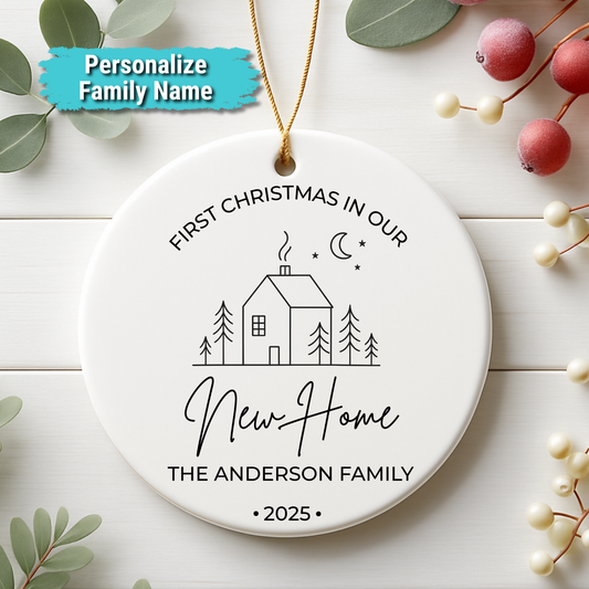 Personalized 2025 "First Christmas in New Home" Ceramic Ornament
