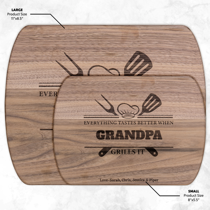 Everything Tastes Better When (Name) Grills It | Personalized Hardwood Oval Cutting Board