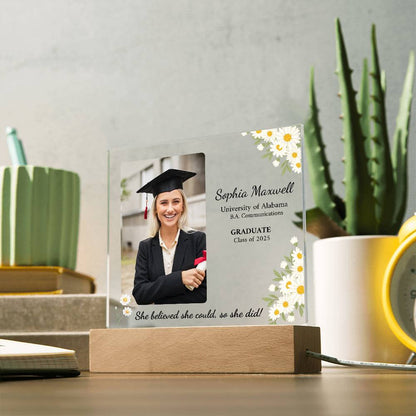 "She Believed She Could so She Did" Personalized Graduation Acrylic Plaque with LED Base