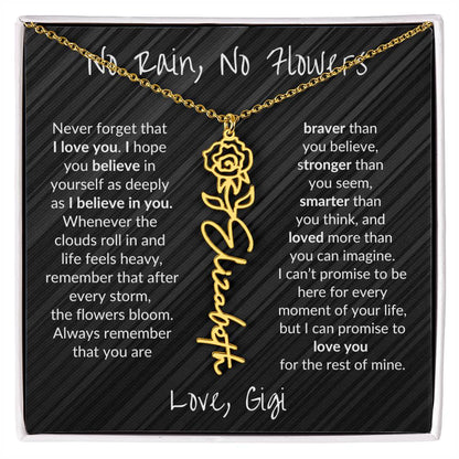 No Rain, No Flowers (BLK)| Personalized Birth-Flower Name Necklace