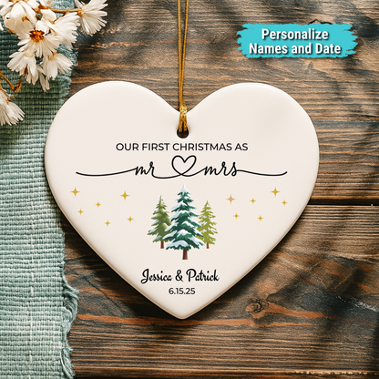 “Our First Christmas as Mr & Mrs” Personalized Keepsake Heart Ornament