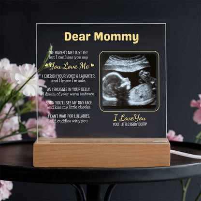 Personalized "Dear Mommy "Sonogram Plaque with LED Wood Base