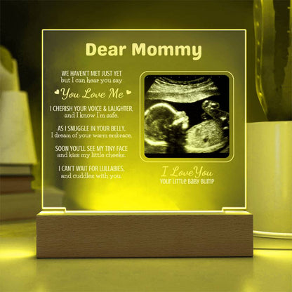 Personalized "Dear Mommy "Sonogram Plaque with LED Wood Base