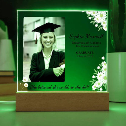 "She Believed She Could so She Did" Personalized Graduation Acrylic Plaque with LED Base