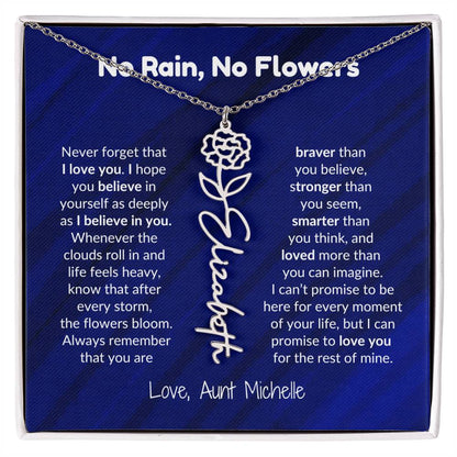 No Rain, No Flowers | Personalized Birth-Flower Name Necklace
