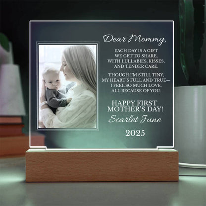 Personalized "First Mother's Day" Plaque with LED Wood Base