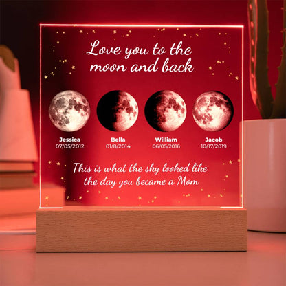Personalized "The Moon on the Day You Became Mom" LED Acrylic Plaque