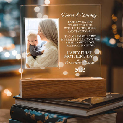 Personalized "First Mother's Day" Plaque with LED Wood Base
