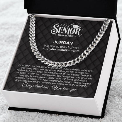 Personalized Black Lux 2025 Graduation "We Are So Proud" Cuban Link Necklace