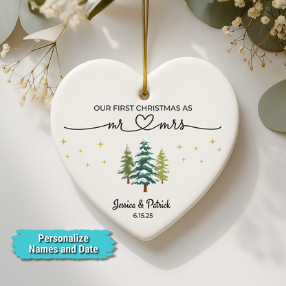 “Our First Christmas as Mr & Mrs” Personalized Keepsake Heart Ornament