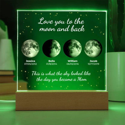 Personalized "The Moon on the Day You Became Mom" LED Acrylic Plaque