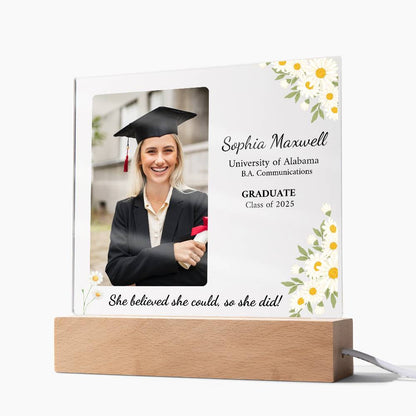 "She Believed She Could so She Did" Personalized Graduation Acrylic Plaque with LED Base