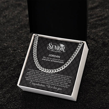 Personalized Black Lux 2025 Graduation "We Are So Proud" Cuban Link Necklace