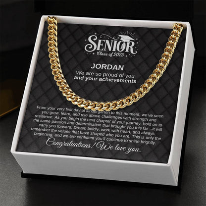 Personalized Black Lux 2025 Graduation "We Are So Proud" Cuban Link Necklace