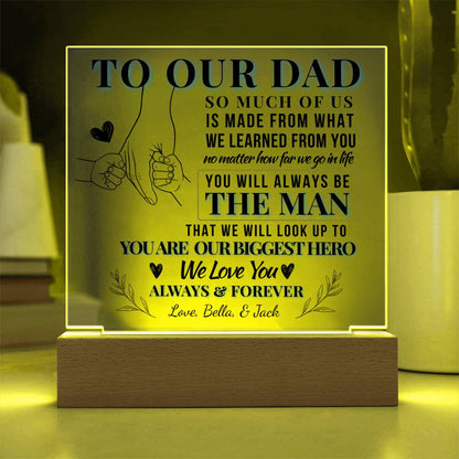 To Dad, Our Biggest Hero – Personalized Dad LED Plaque