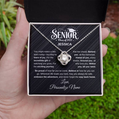 Personalized 2025 Graduation Lux Black "Believe In How Far You Can Go" Necklace