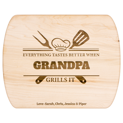 Everything Tastes Better When (Name) Grills It | Personalized Hardwood Oval Cutting Board