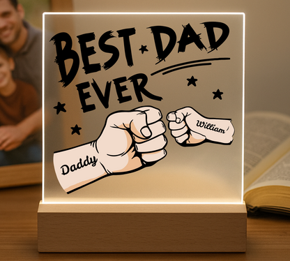 Personalized ‘Best Dad’ Fist Bump Plaque with LED Base