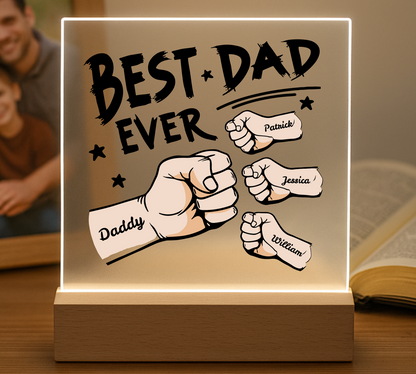 Personalized ‘Best Dad’ Fist Bump Plaque with LED Base