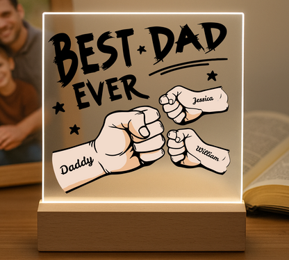 Personalized ‘Best Dad’ Fist Bump Plaque with LED Base