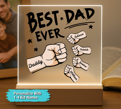 Personalized ‘Best Dad’ Fist Bump Plaque with LED Base